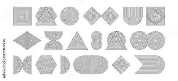 Fototapeta Abstract line arch pattern, retro shape, outline boho element, modern black geometric icon. Minimal curve figure editable stroke. Simple vintage stripe drawn collection. Vector illustration