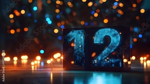 Obraz Illuminated Number: Captivating numeral display against a backdrop of soft-focus bokeh, representing a significant date. The number, highlighted with a radiant glow, suggests notions of time, event.