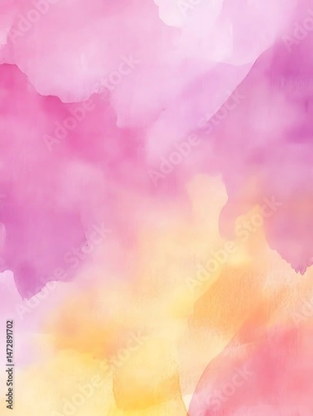 Fototapeta Abstract Watercolor in Pink and Yellow Tones: This image presents a vibrant, abstract watercolor composition. Delicate strokes of pink and yellow blend seamlessly, creating a soft and ethereal effect.