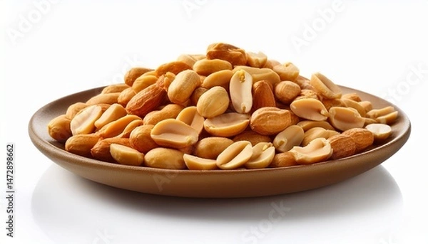 Obraz roasted peanuts on plate isolated white background
