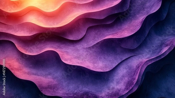 Fototapeta Textured waves flow. Top color transition from golden to pink and purplish hues for beautiful gradient