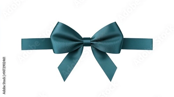 Obraz Elegant teal satin ribbon bow with a horizontal band isolated on a white background for gift wrapping and decoration