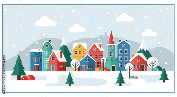 Obraz Of snowy village scene