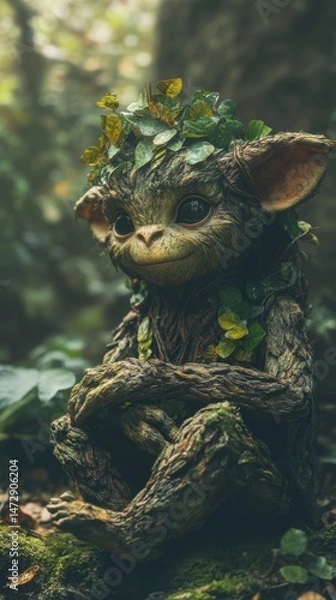 Fototapeta Fantasy Creature Sitting Cross-Legged in a Lush Forest