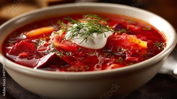 Obraz Borscht. Traditional soup closeup