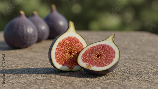 Obraz Fresh figs sliced open on a stone background  