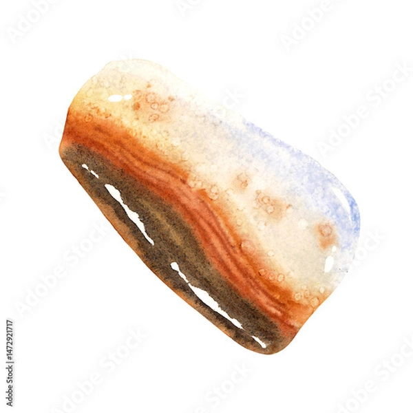 Fototapeta Watercolor illustration of a polished brown agate stone with layers of earthy tones symbol of grounding, protection, and inner stability. Ideal for spiritual, magical, and crystal healing content.