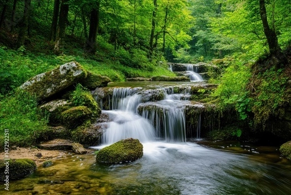 Fototapeta Lush Waterfall in Forest