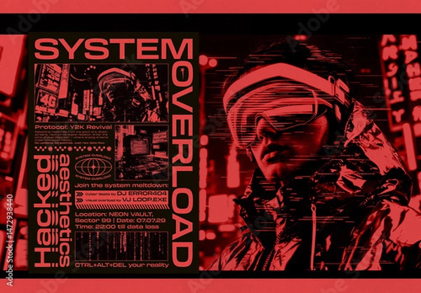 Fototapeta Y2K Cyber Rave Poster Layout