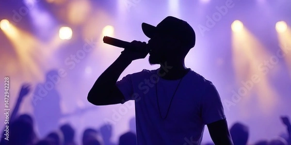 Fototapeta music festival with rapper on stage performing