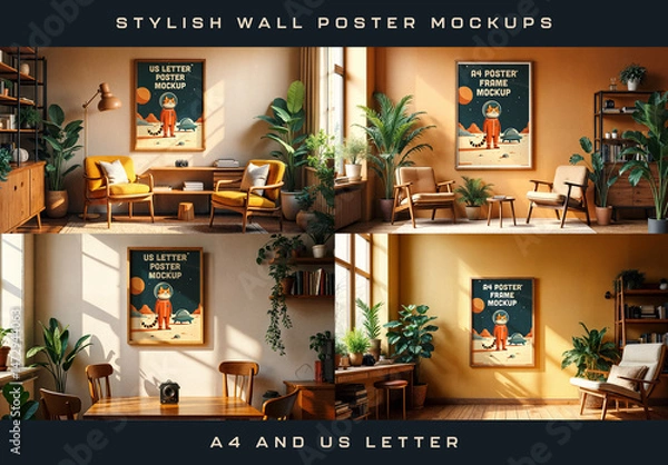 Fototapeta Set of Stylish Wall Poster Mockups