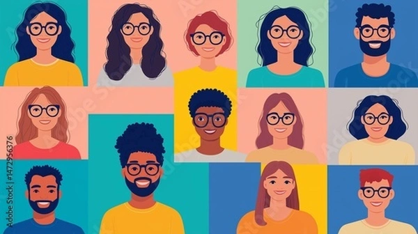 Fototapeta Diverse Inclusive Community Faces Multicultural Modern Art Illustration