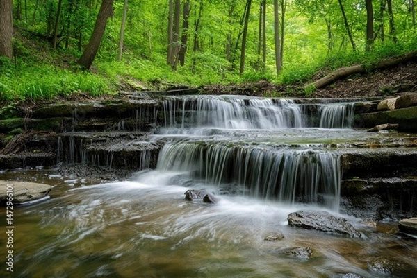 Fototapeta Cascading waterfall in lush forest (13)