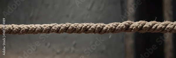 Obraz Frayed rope, stretched taut, near breaking point,  overload,  distressed