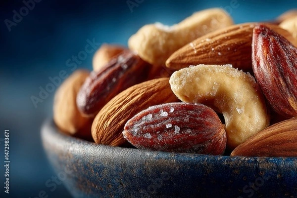 Fototapeta A bowl of assorted nuts including almonds and cashews with a focus on healthy snacking and cu