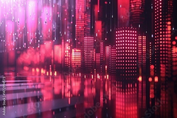Fototapeta Dynamic cityscapes illuminated by glowing, crimson lights.