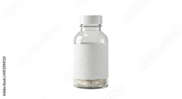 Obraz Blank Plastic Bottle: White Label, Small Capacity, Pill Bottle