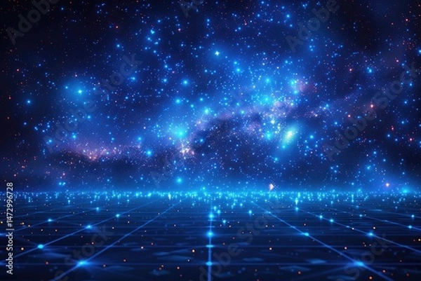 Fototapeta Vast digital cosmos, shining with ethereal light.