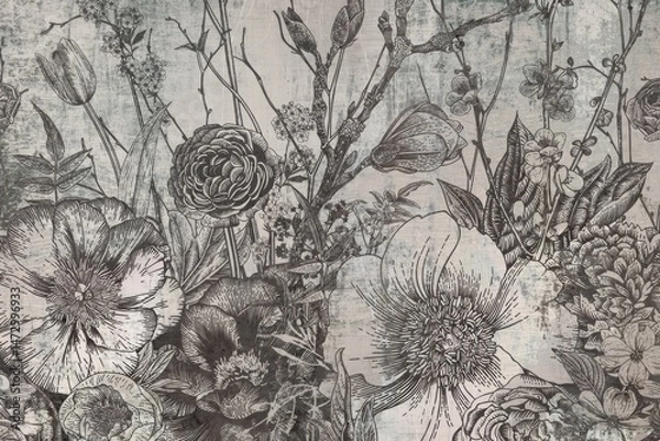 Obraz Sketched flowers in greys