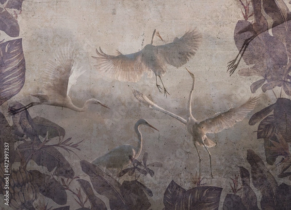 Obraz Beige cranes fresco