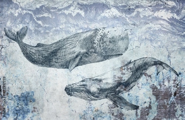 Obraz Sketched blue wales