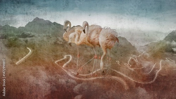 Obraz Wandering flamingos