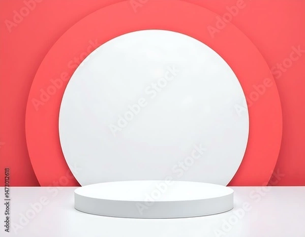 Fototapeta Abstract Red White Circular Product Display Platform Background