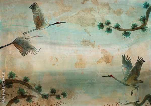 Obraz Green cranes fresco