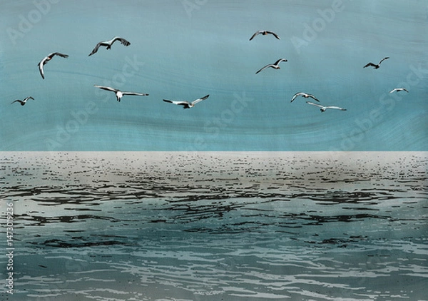 Obraz Seagulls over sea