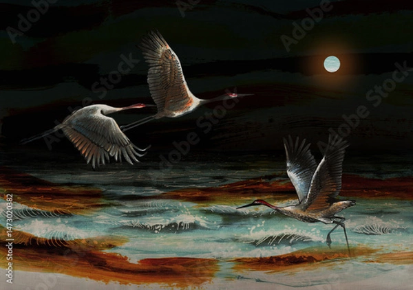 Obraz Herons in moonlight