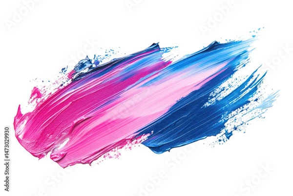 Fototapeta Abstract paint stroke in vibrant pink and blue hues isolated on a transparent background