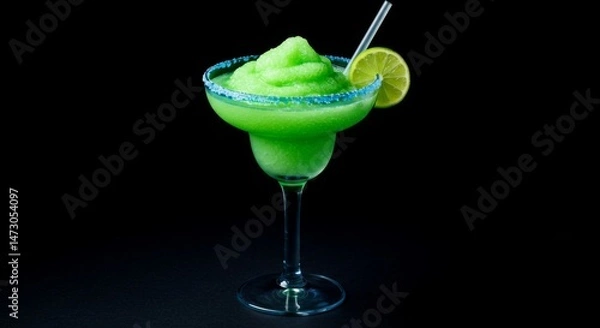 Obraz Frozen Green Margarita Cocktail with Lime Garnish