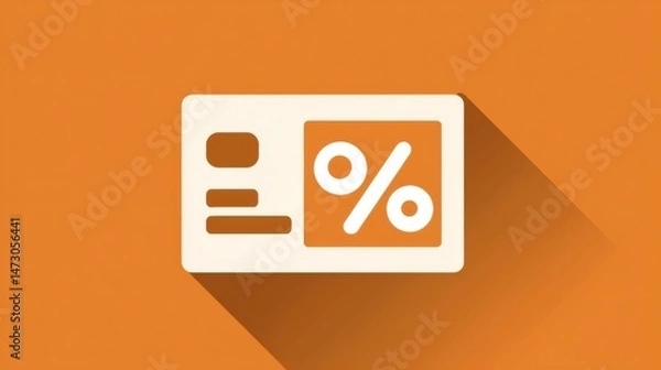 Fototapeta Flat Icons Depicting Credit Card and Percent Symbol on Vibrant Orange Background Conveying Financial Themes and Transactions