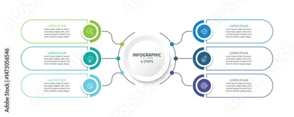 Fototapeta Vector infographic label design with circle infographic template design and 6 options or steps.