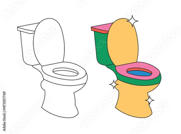 Fototapeta Illustration toilet retro with line art unique design