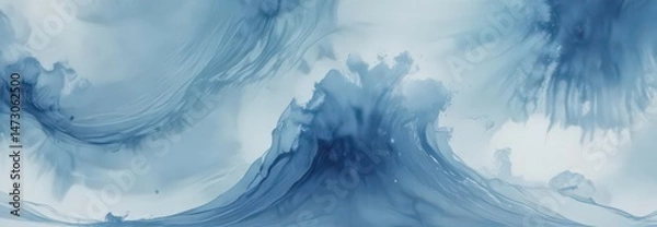 Fototapeta Abstract blue watercolor wash, soft wave texture,  mood,  color