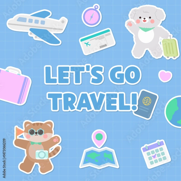 Obraz 스티커느낌의 귀여운 여행템플릿