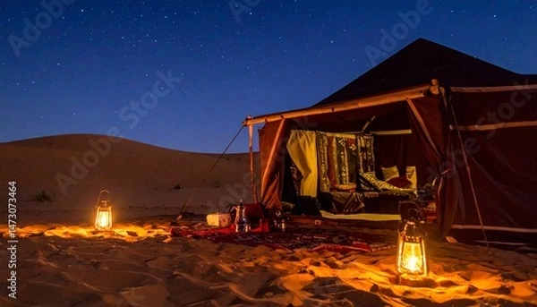 Fototapeta Desert tent illuminated at night