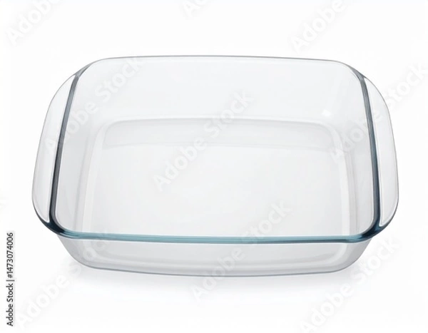 Fototapeta Square glass baking dish with rounded edges, showing transparency and simplicity on a white background