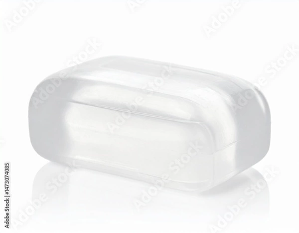 Fototapeta Translucent rectangular object with curved edges, reflection, clean aesthetic, on a white background