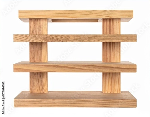 Fototapeta Simple wooden structure composed of horizontal planes connected by cylindrical vertical supports