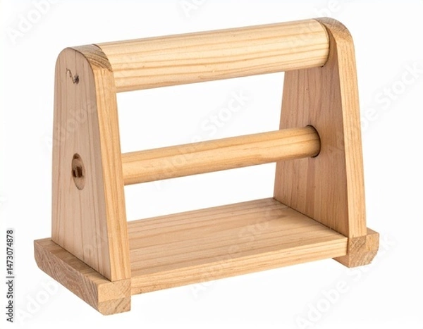 Fototapeta Wooden storage rack featuring two cylindrical rods and triangular support structure