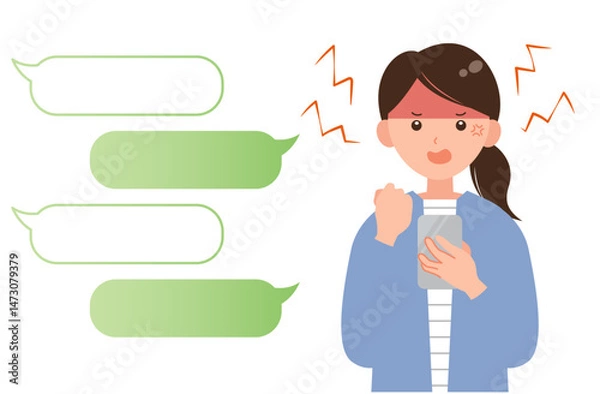 Obraz スマホでの会話に激怒する女性のイラスト
