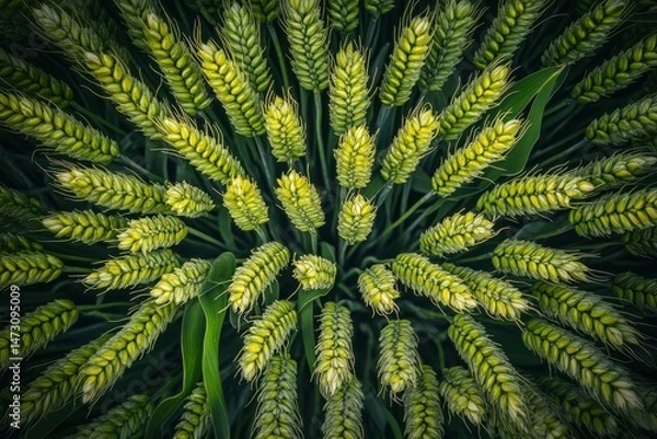 Fototapeta Aerial view of a lush green wheat field.