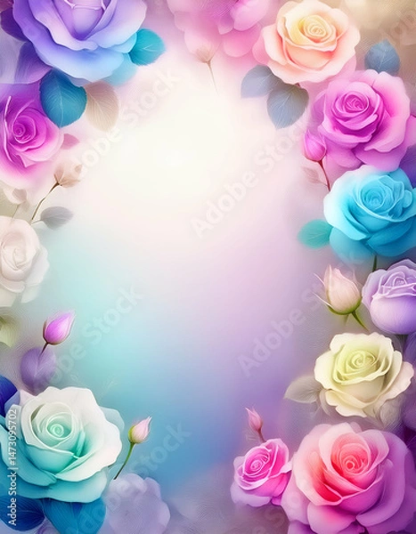 Obraz A colorful floral border with roses in varying shades, creating a soft, dreamy backdrop.