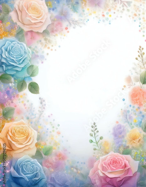 Obraz A decorative border of pastel roses and colorful accents for creative projects.