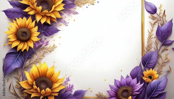 Obraz A decorative floral border featuring sunflowers and purple leaves for a blank canvas.