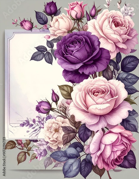 Obraz A decorative floral design featuring various roses and a blank space for text.