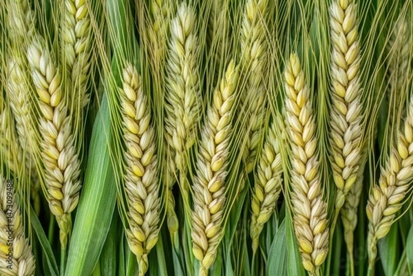 Fototapeta Aerial view of a lush green wheat field in full bloom, showcasing the vibrant scenery and natural beauty of agriculture.
