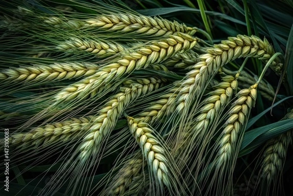 Fototapeta Aerial view of a lush green field of wheat, showcasing the vibrant agricultural landscape.